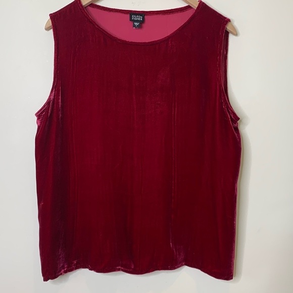 Eileen Fisher | Red Velvet Rayon Silk Blend Cami Top Large - Picture 1 of 11